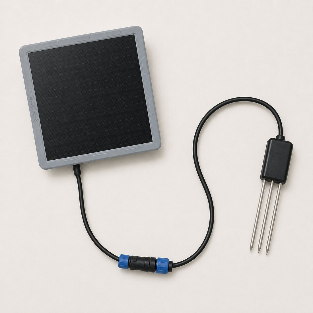 Farm-Mesh three-prong soil sensor node with solar panel